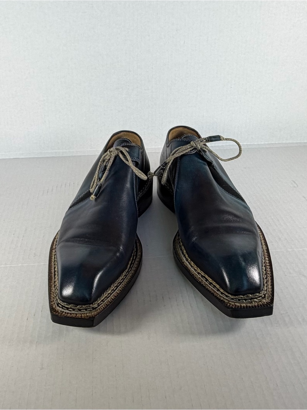 Bettanin & Venturi Handmade Men's Leather Derby Shoes in Deep Navy